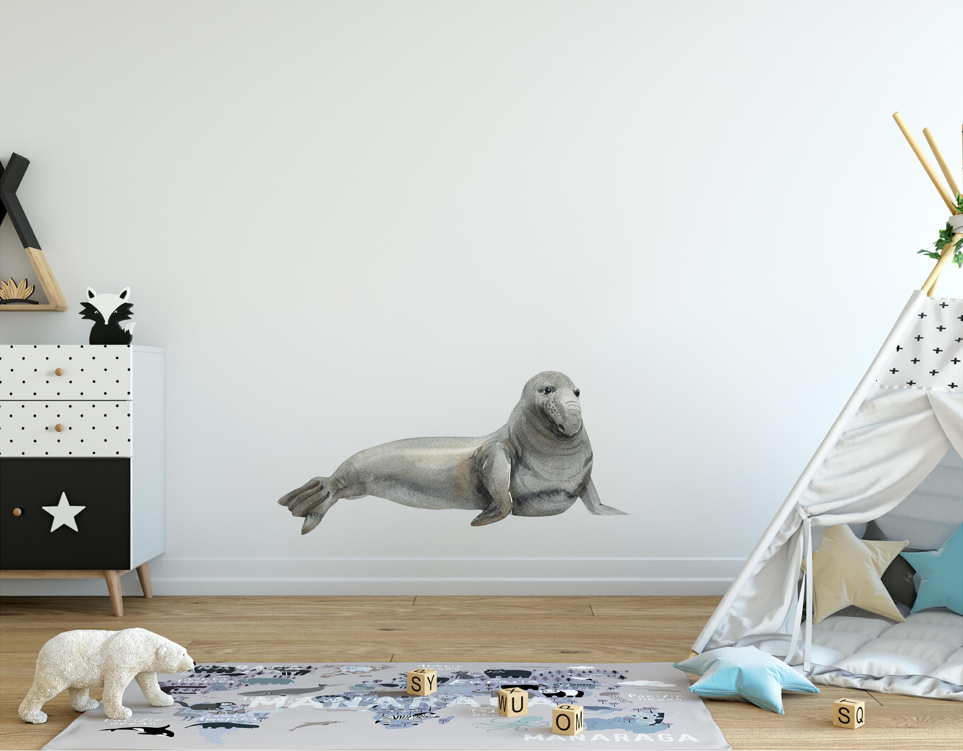 Northern Elephant Seal Wall Decal Watercolor Earless Seal Sea Animal Pacific Ocean Seal Wall Sticker | DecalBaby