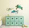 Watercolor Green Sea Turtles Wall Decal Set of 3, Green Blue Sea Turtles Wall Sticker Sea Ocean Fish | DecalBaby